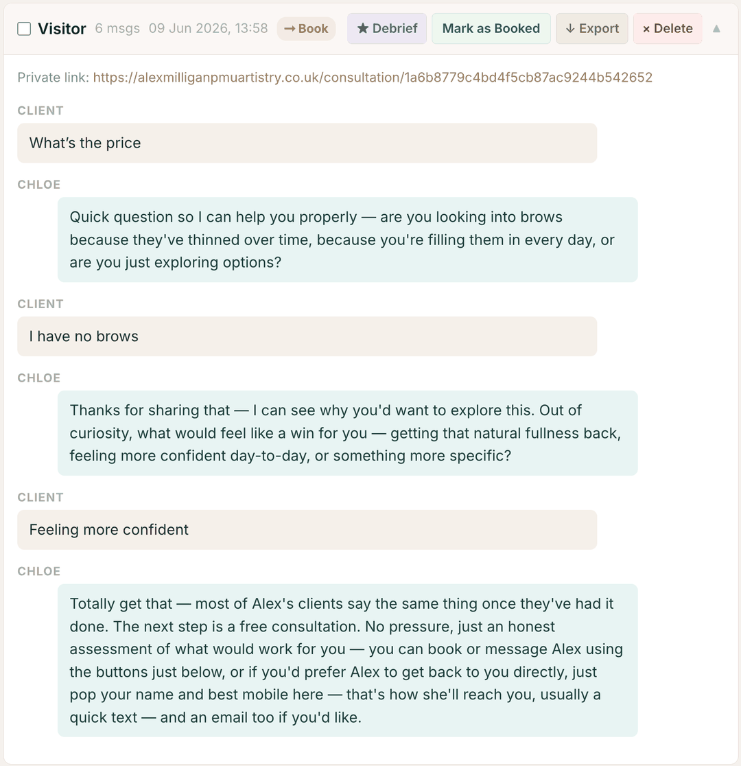 Real chat: a price question turned into a qualified consultation